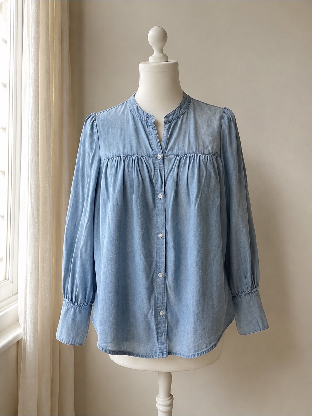 Joie Light Blue Button-Front Peasant Shirt